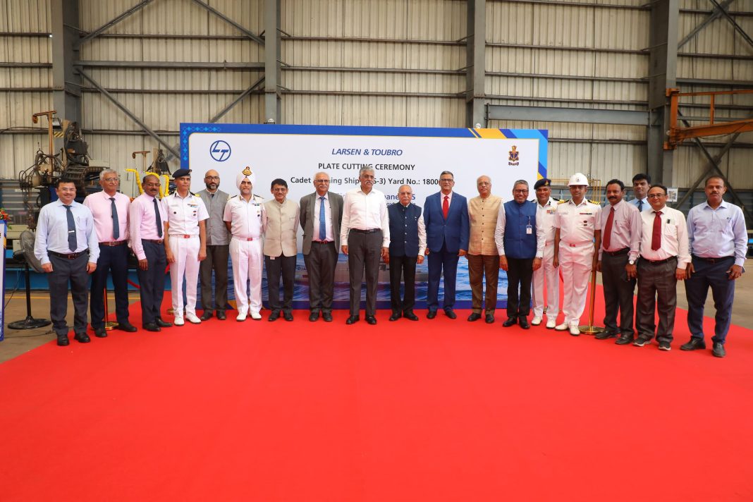 STEEL CUTTING OF THIRD CADET TRAINING SHIP AT M/S L&T SHIPYARD, KATTUPALLI STEEL CUTTING OF THIRD CADET TRAINING SHIP AT M/S L&T SHIPYARD, KATTUPALLI