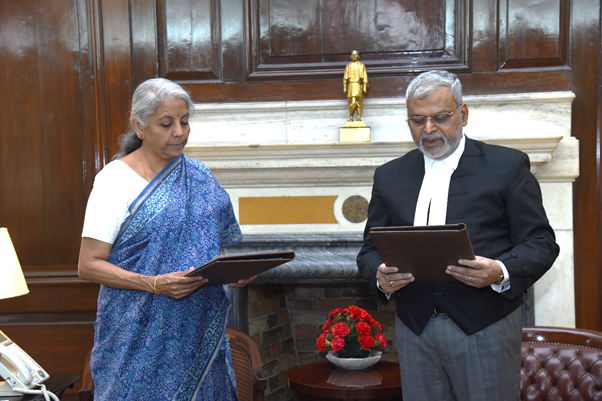 Union Finance Minister Smt. Nirmala Sitharaman administers Oath of Office to Justice (Retd.) Sanjaya Kumar Mishra as the first President of GST Appellate Tribunal in New Delhi Union Finance Minister Smt. Nirmala Sitharaman administers Oath of Office to Justice (Retd.) Sanjaya Kumar Mishra as the first President of GST Appellate Tribunal in New Delhi