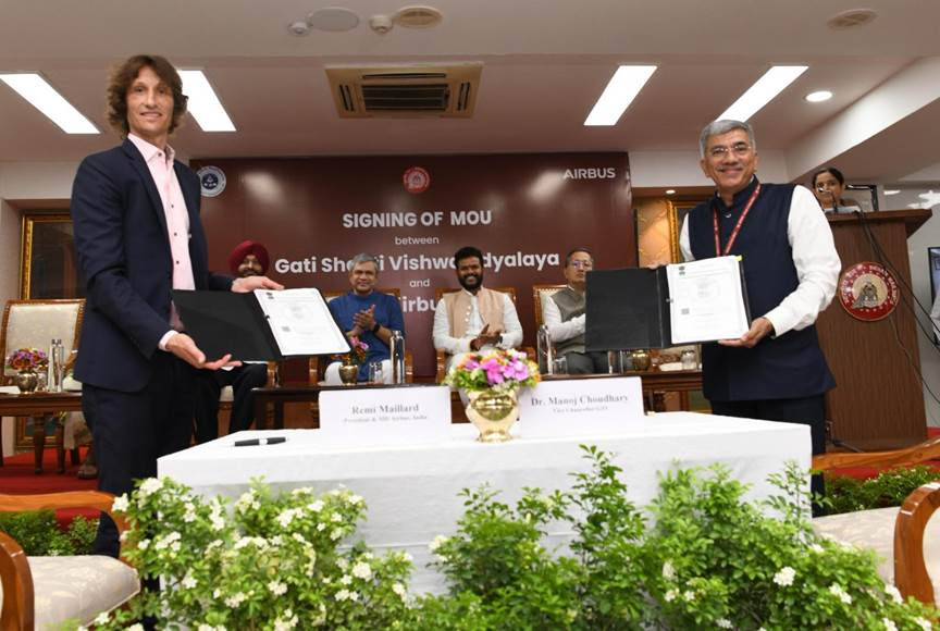 Indian Railways’ Gati Shakti Vishwavidyalaya (GSV) Vadodara and Airbus sign agreement for aerospace teaching and research Indian Railways’ Gati Shakti Vishwavidyalaya (GSV) Vadodara and Airbus sign agreement for aerospace teaching and research