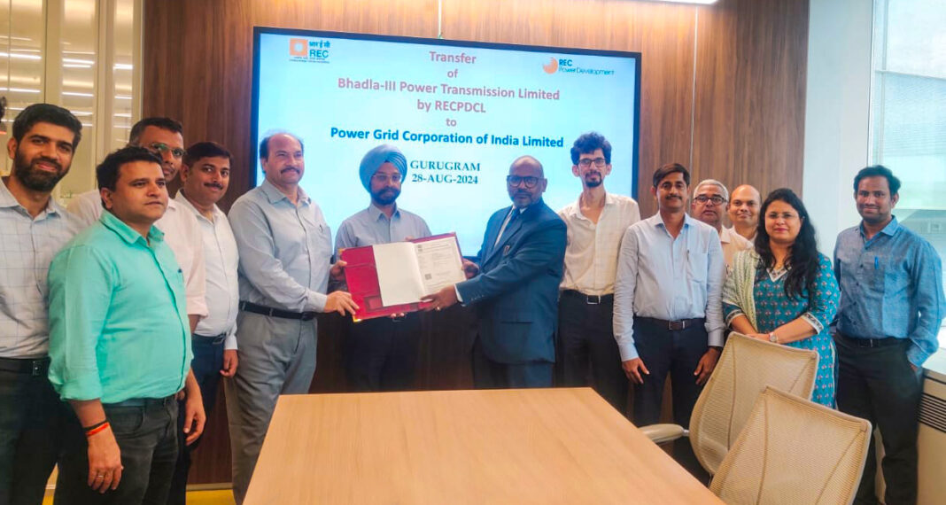 RECPDCL Hands Over Bhadla-III Power Transmission Limited to M/s Power Grid Corporation of India Limited. RECPDCL Hands Over Bhadla-III Power Transmission Limited to M/s Power Grid Corporation of India Limited.