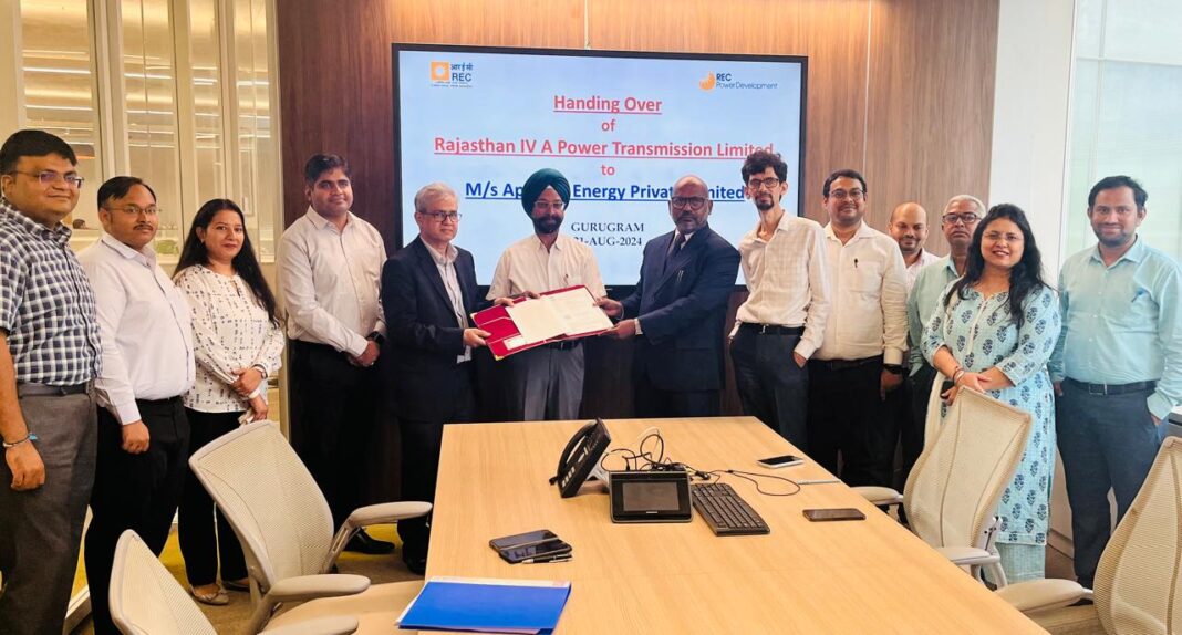 RECPDCL Hands Over Rajasthan IV-A Power Transmission Limited to M/s Apraava Energy Private Limited. RECPDCL Hands Over Rajasthan IV-A Power Transmission Limited to M/s Apraava Energy Private Limited.