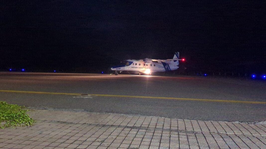 INDIAN COAST GUARD CONDUCTS MAIDEN NIGHT LANDING AT AGATTI AIRPORT, LAKSHADWEEP INDIAN COAST GUARD CONDUCTS MAIDEN NIGHT LANDING AT AGATTI AIRPORT, LAKSHADWEEP