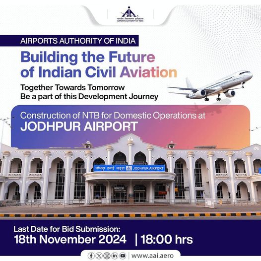 Tender Invitation: Construction of New Domestic Passenger Terminal at Jodhpur Airport Tender Invitation: Construction of New Domestic Passenger Terminal at Jodhpur Airport