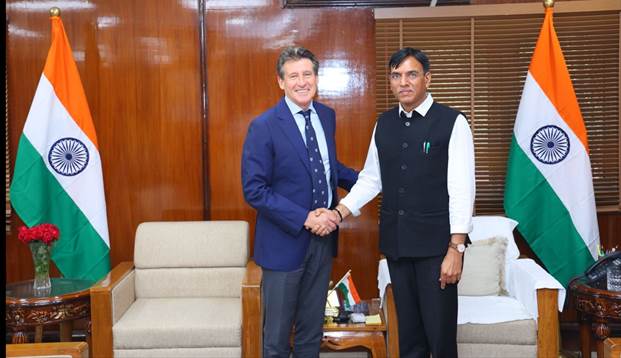 Meeting of Dr. Mansukh Mandaviya, Union Minister of Youth Affairs & Sports with Lord Sebastian Coe, President, World Athletics Meeting of Dr. Mansukh Mandaviya, Union Minister of Youth Affairs & Sports with Lord Sebastian Coe, President, World Athletics