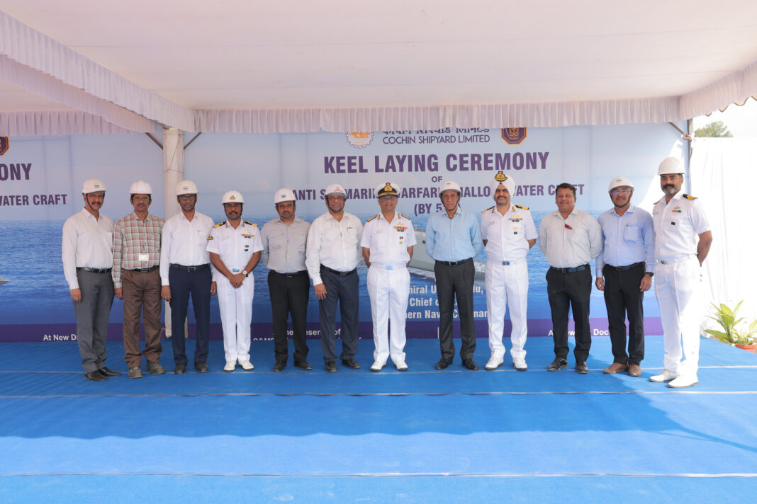 KEEL LAYING OF SEVENTH SHIP (BY 529, MACHILIPATNAM) OF ASW SWC PROJECT AT CSL, KOCHI KEEL LAYING OF SEVENTH SHIP (BY 529, MACHILIPATNAM) OF ASW SWC PROJECT AT CSL, KOCHI