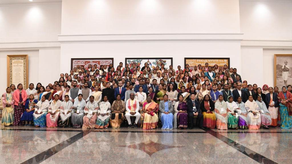 PRESIDENT DROUPADI MURMU INTERACTS WITH THE SCHEDULED TRIBE WOMEN REPRESENTATIVES OF PANCHAYATI RAJ INSTITUTIONS 3 image 11