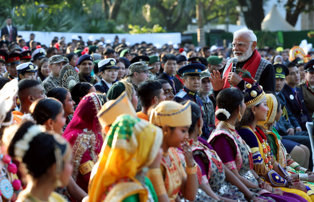 PM interacts with NCC Cadets, NSS Volunteers, Tribal guests and Tableaux Artists 3 image 20