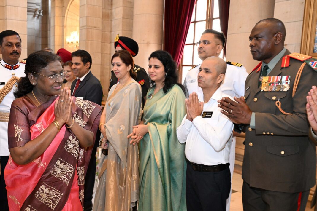 Faculty and course members of the 65th National Defence College (NDC) Course met President Droupadi Murmu at Rashtrapati Bhavan. Faculty and course members of the 65th National Defence College (NDC) Course met President Droupadi Murmu at Rashtrapati Bhavan.
