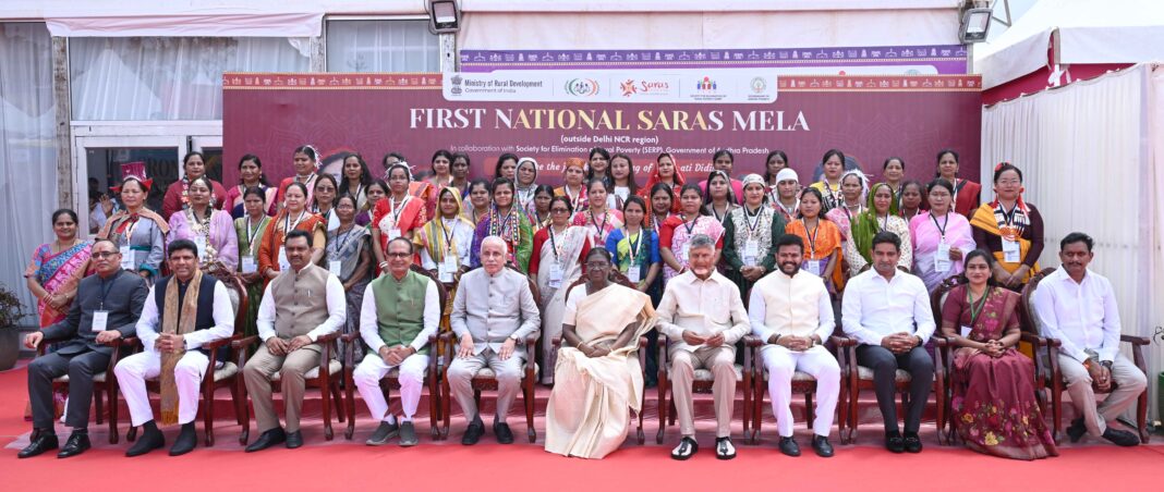 President Droupadi Murmu Visits National SARAS Mela in Vijayawada, Highlights Role of SHGs in Rural Development President Droupadi Murmu visits women entrepreneurs at National SARAS Mela 2026 in Vijayawada
